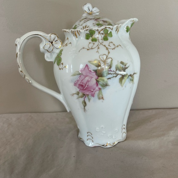 Dresden Germany Antique Porcelain Teapot Coffee Chocolate Pot Pitcher Roses Gold - Picture 2 of 16